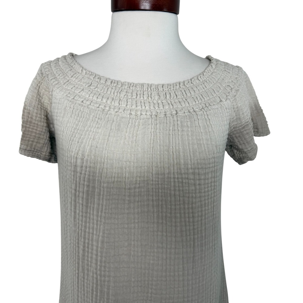 Michael Stars Cotton Gauze Smocked Mini Dress Beige‎ Lagenlook Minimalist S - Picture 2 of 14